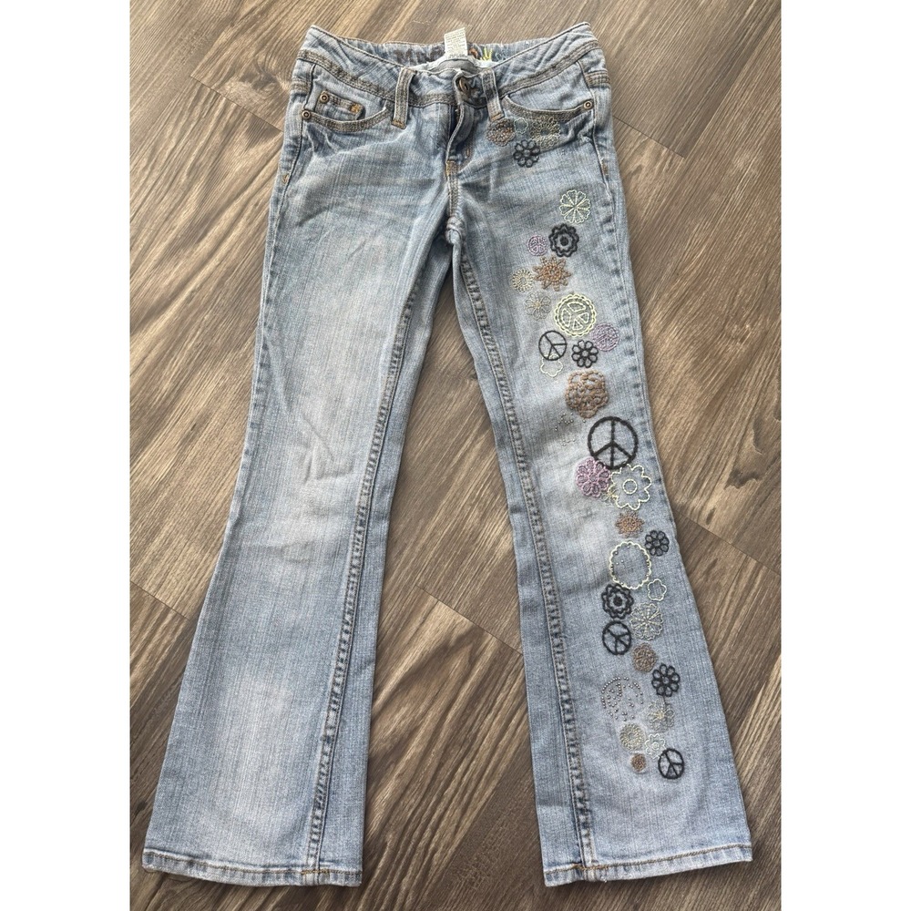 vintage Mudd girls' Retro flare jeans Size 8 Boho Y2K Festival  Floral Hippie